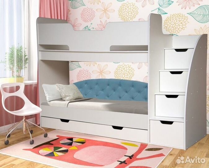 Двухярусная кровать-комод Юниор-13 с матрасами