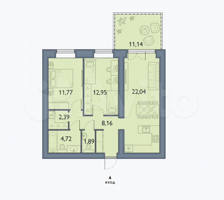 2-к. квартира, 67,3 м², 1/15 эт.