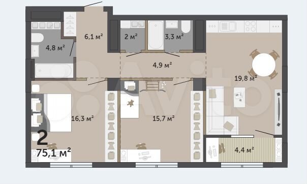 2-к. квартира, 77,3 м², 17/28 эт.