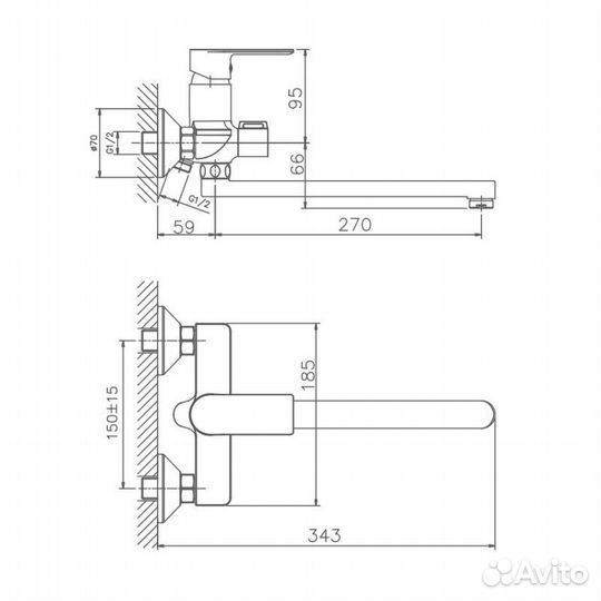 Смеситель для ванны Haiba HB22505-3, пепельный