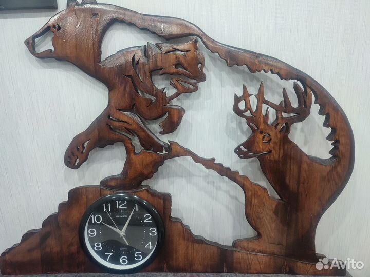Часы настенные, панно из дерева часы