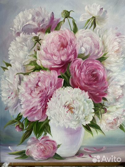 Букет пионов. картина маслом