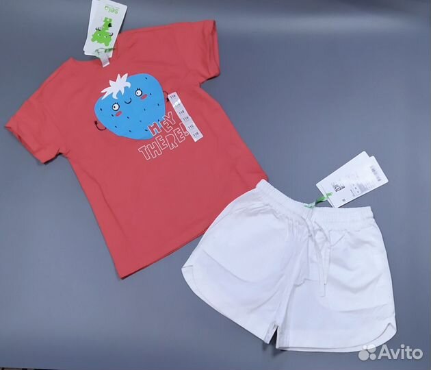 2в1 новый костюм шорты и футболка дня девочки 110