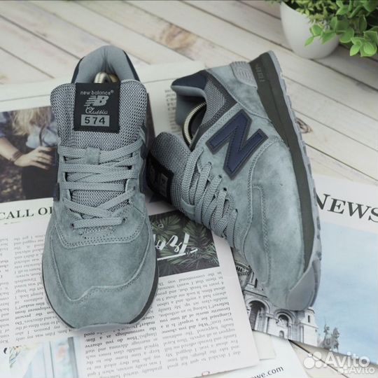 New balance 574 замша серые зеленые 41-46