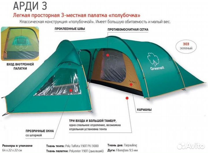 Палатка Greneel 3 местная в отличном состоянии