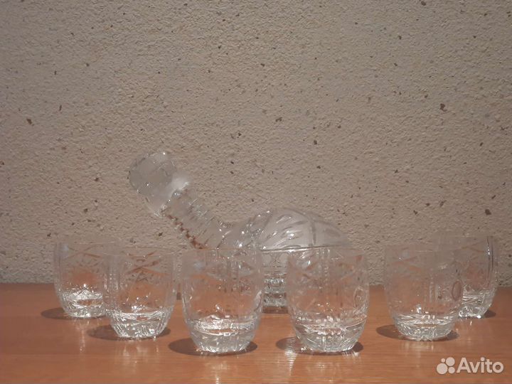 Штоф Черепаха. Графин 6 рюмок Дятьковский хрусталь
