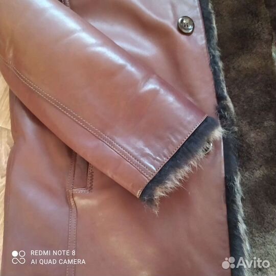 Кожаная дублёнка мужская,шапка,перчатки