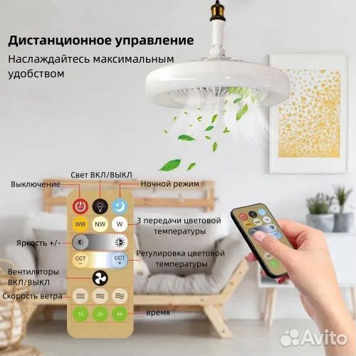 Потолочный вентилятор в люстре лампе с пультом ду