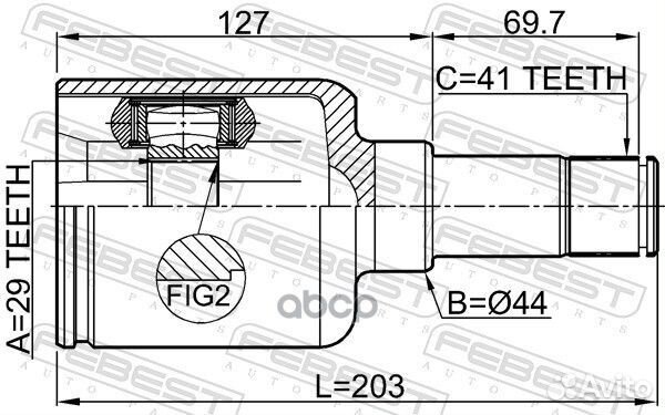 Шрус внутренний левый 29x44x41 ford explorer TU