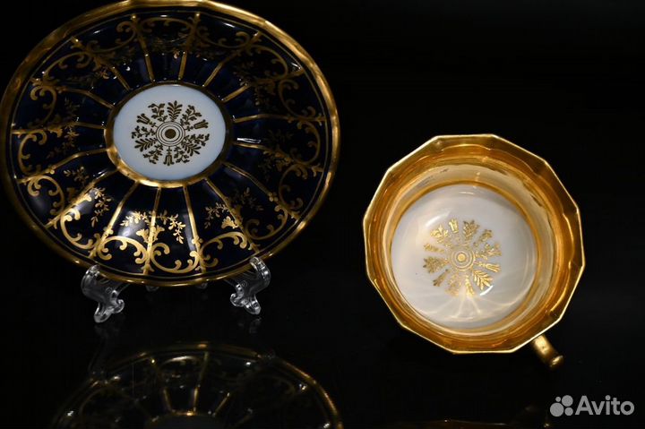 Чайная пара кобальт/ золото. Старый Париж. Франция