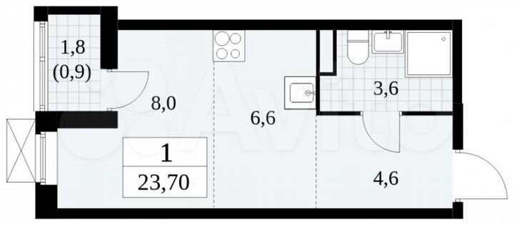 Квартира-студия, 23,7 м², 3/16 эт.