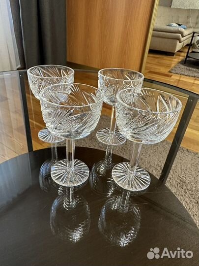 Хрустальные фужеры СССР резные тонкий хрусталь