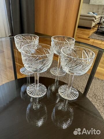 Хрустальные фужеры СССР резные тонкий хрусталь
