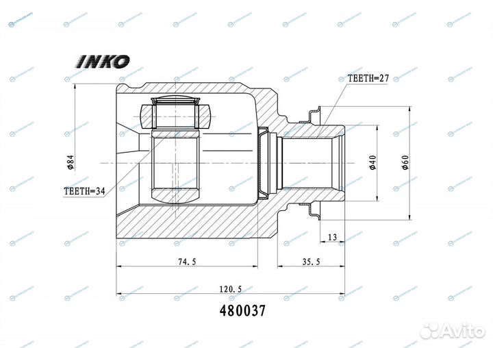 480037 шрус внутренний 2734 прав