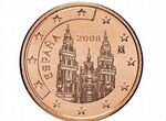 Монета 5 евро центов 2008 года Испания