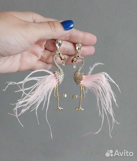 Серьги новые фламинго