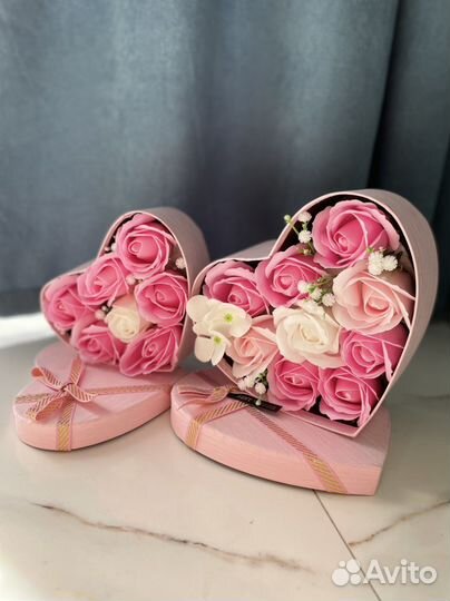 Букет сердце мыльные розы