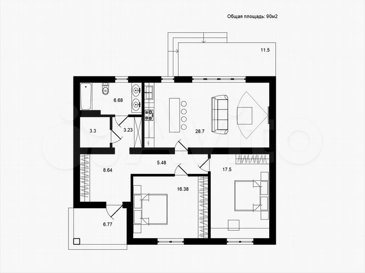 Дом 90 м² на участке 6 сот.