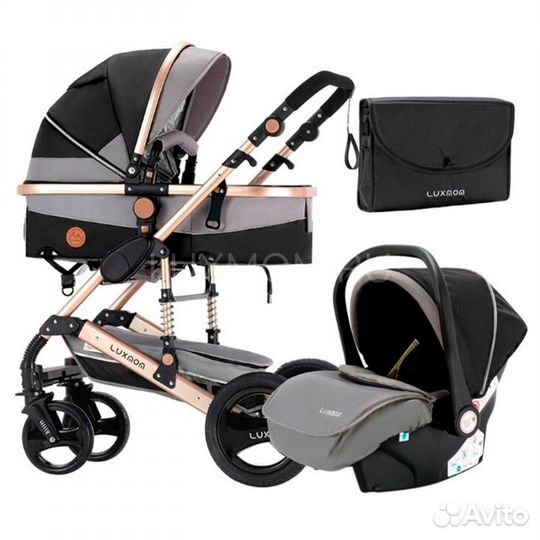 Коляска 3 в 1 трансформер Luxmom 510, чёрная