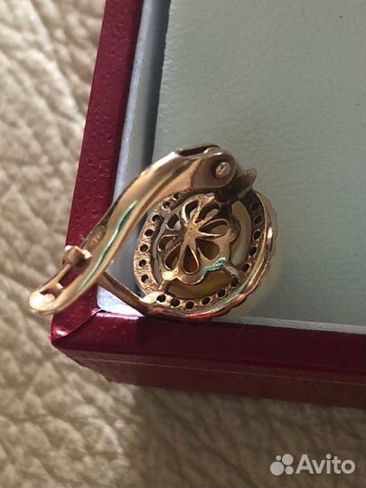 Серебряные серьги, позолота, жемчуг, фианиты