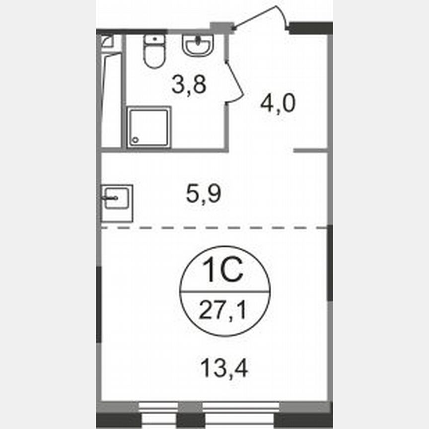 Квартира-студия, 27,1 м², 15/19 эт.