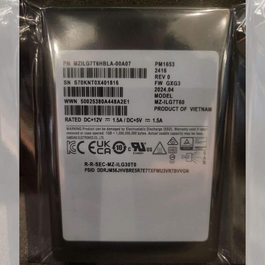 [PM1653] Samsung 7.68tb Mzilg7t6hbla-00a07 Pm1653