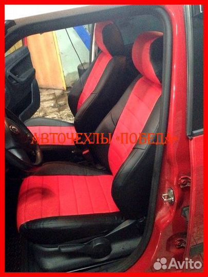 Чехлы Skoda Fabia из экокожи чёрно-красные Классик