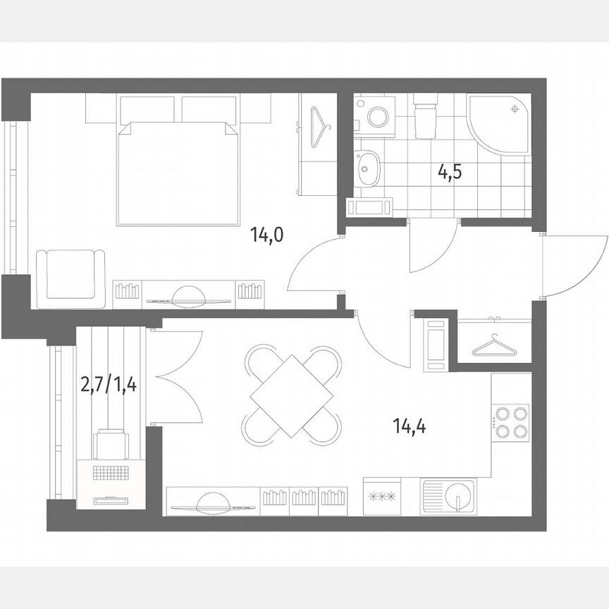 1-к. квартира, 38,3 м², 2/9 эт.