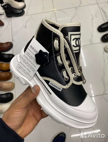 Зимние ботинки кеды Shanel из натуральной кожи 37