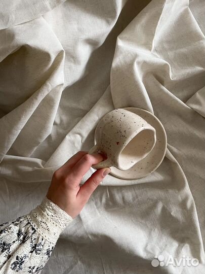 Кружка керамическая с блюдцем. Ручная работа