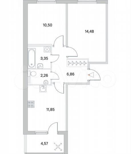 2-к. квартира, 51,6 м², 1/4 эт.