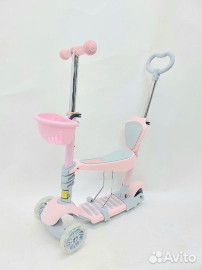 Самокат с сиденьем и ручкой розовый (новый)