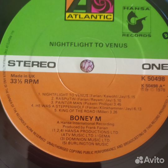 Продается виниловая пластинка Boney M Night Fligh