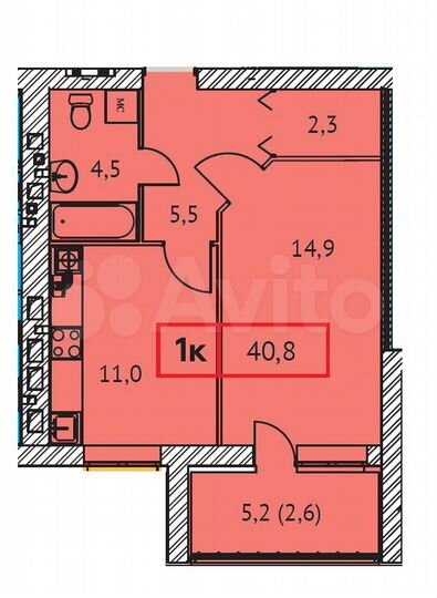 1-к. квартира, 40,8 м², 2/9 эт.