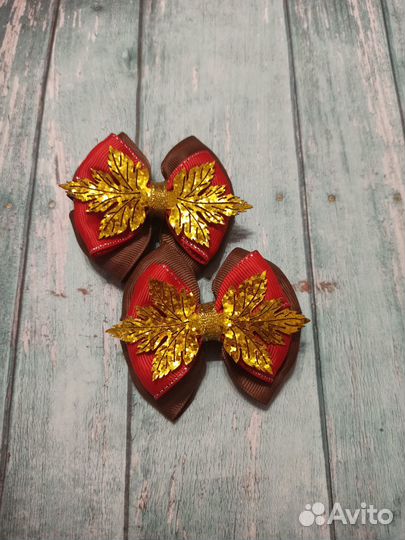 Осенние бантики для волос на заколке