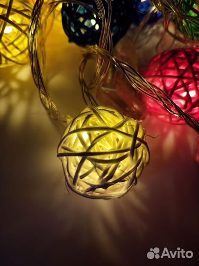 Гирлянда шарики ротанг 5м