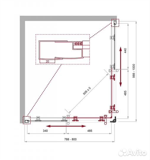 Душ. уголок BelBagno 100x80 uno-195-ah-2-100/80-c