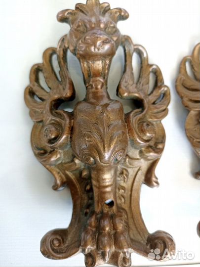 Старинные бронзовые накдадки 2 штуки,лев