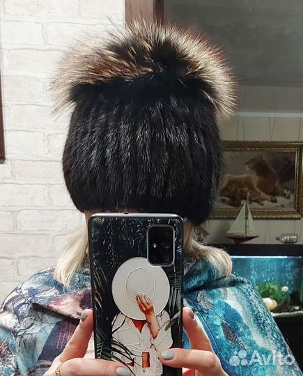 Шапка норковая вязаная женская