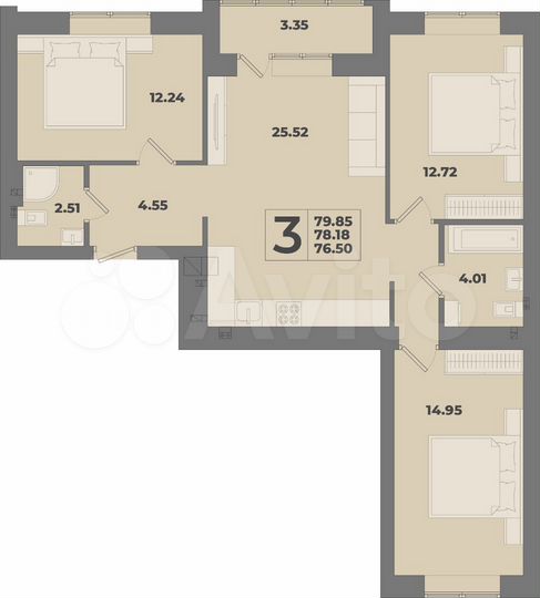 3-к. квартира, 79,9 м², 6/10 эт.