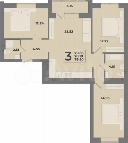 3-к. квартира, 79,9 м², 6/10 эт.
