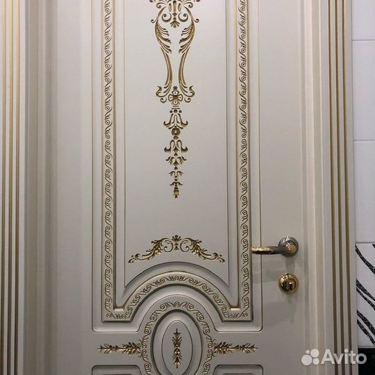 Дверь межкомнатная, эмаль, патина/золото, комплект