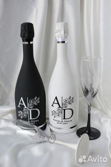 Свадебный декор - наклейки на бокалы, бутылки