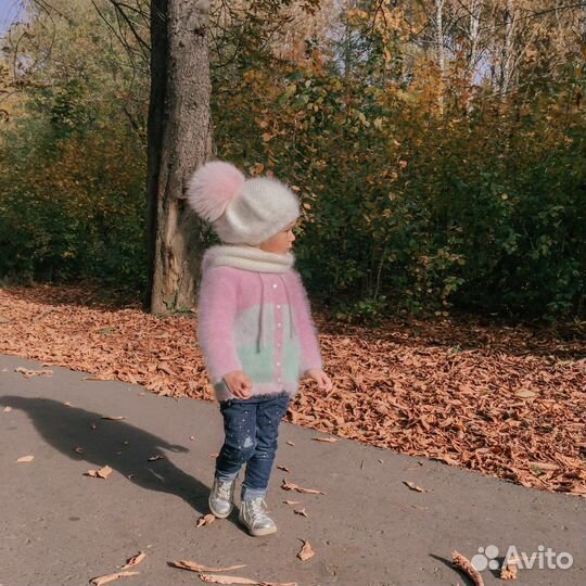 Берет детский с помпоном и снуд из ангоры