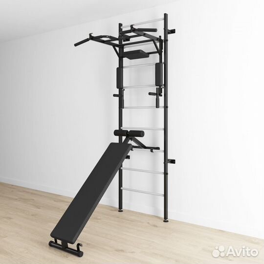 Шведская стенка со скамьей для пресса и турником