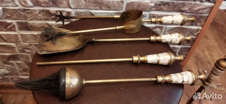 Каминный набор, латунь, перламутр