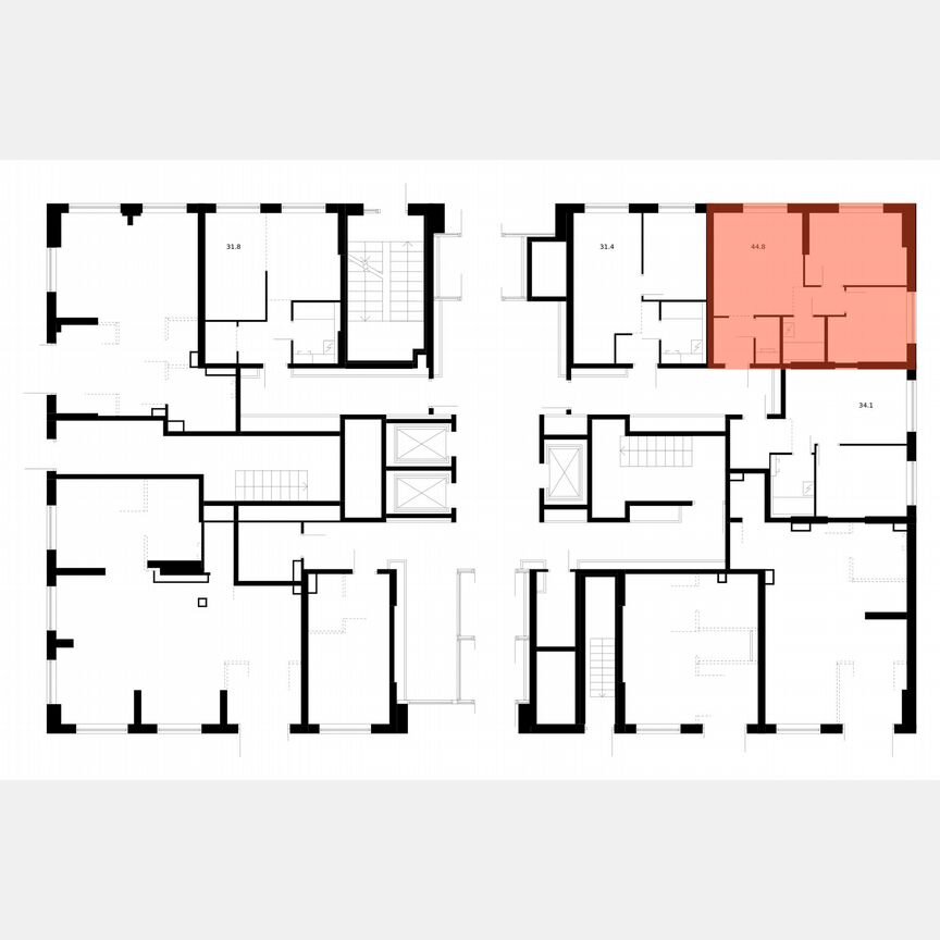 2-к. апартаменты, 44,8 м², 1/24 эт.