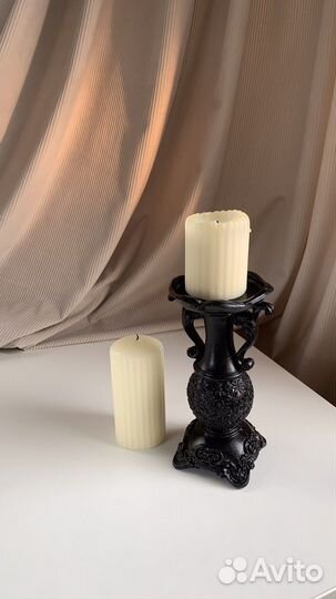 Подсвечник декор из гипса чёрный глянцевый