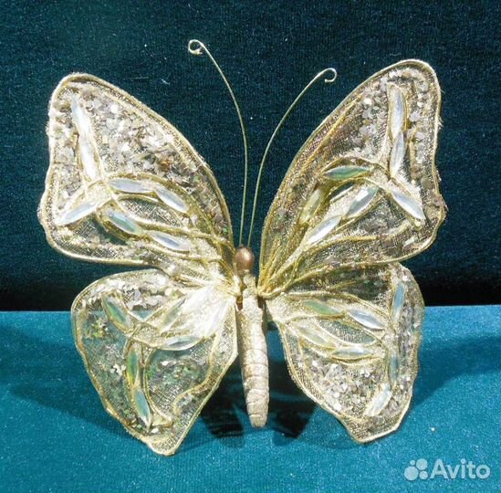 Украшение Бабочка-прищепка золотая