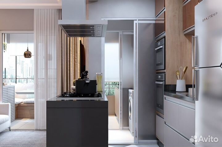 Кухня с островом зеркальная